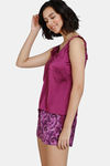 Zivame Artsy Leaves Woven Shorts Set - Dark Purple — thumbnail 2